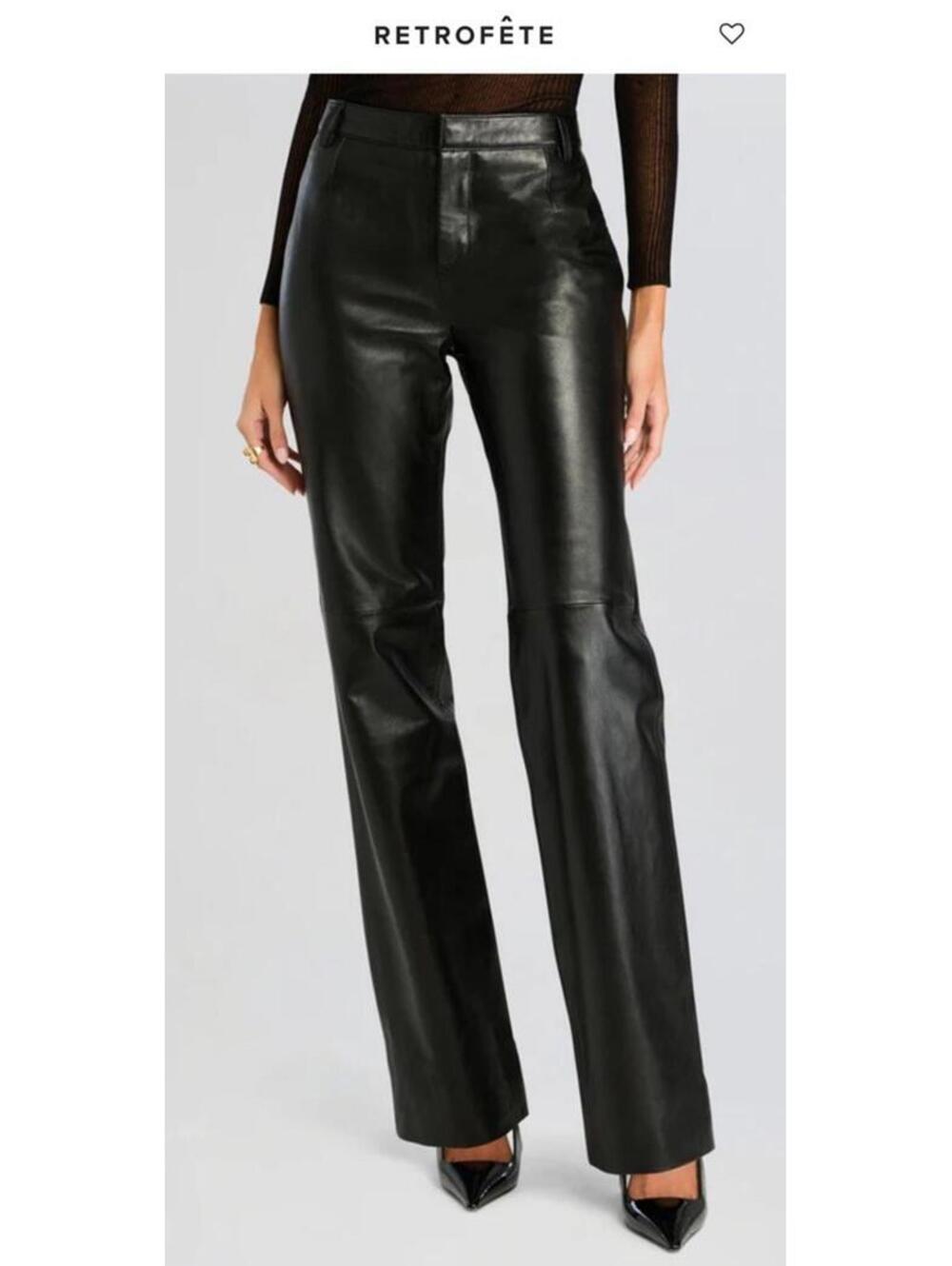 Retrofete Adelina Genuine Leather Pants Black Straight Leg XS NWT US 2-4